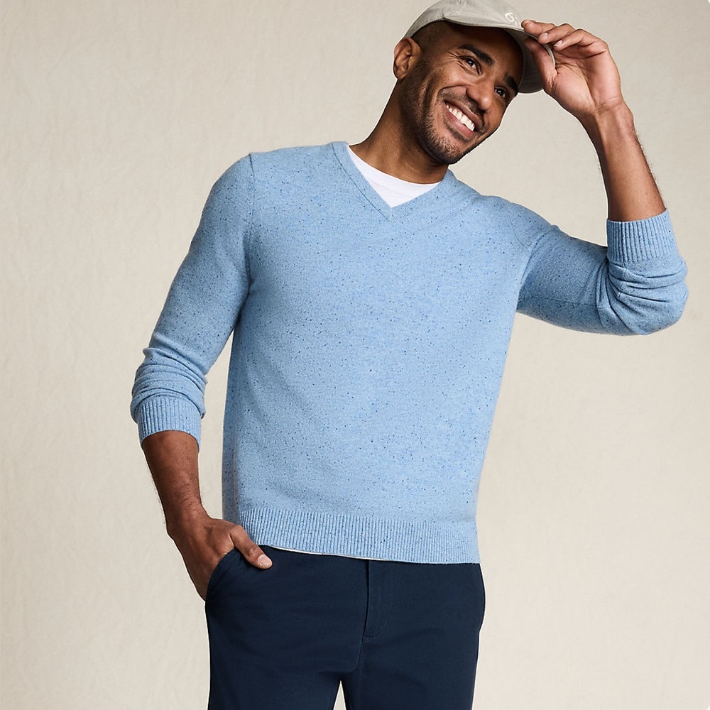 LAND'S END Men's Cashmere Sweater Emerald Green V-Neck Pullover Long Large